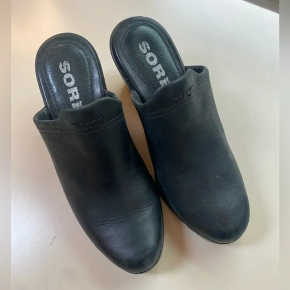 Sorel | Size 6.5 After Hours Black Wedge Leather Mule - Picture 4 of 7